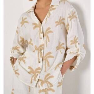 NEW APRICOT embroidered palm trees shirt in cream